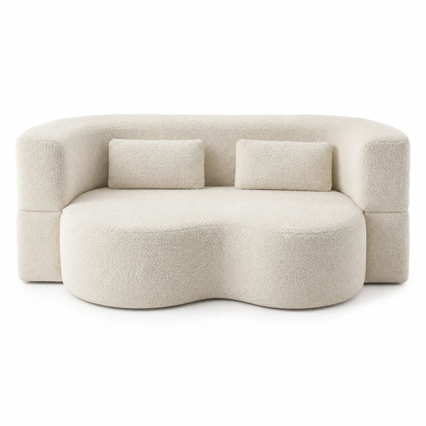 Sofa z tkaniny boucle zaokrąglona beżowa 200cm