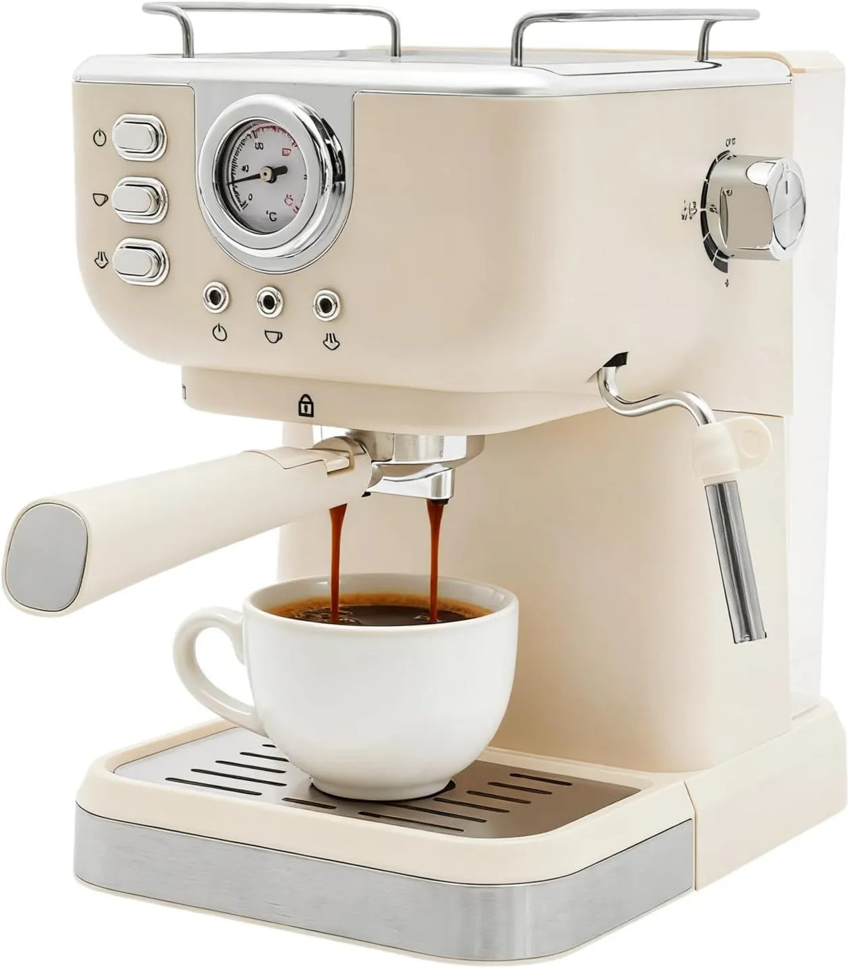Ekspres ciśnieniowy, 1050 W, 20 bar, 1,5 l, Ekspres do espresso, ze zbiornikiem na wodę o pojemności 1,5 l, łyżka wyciskana i uchwyt lejka