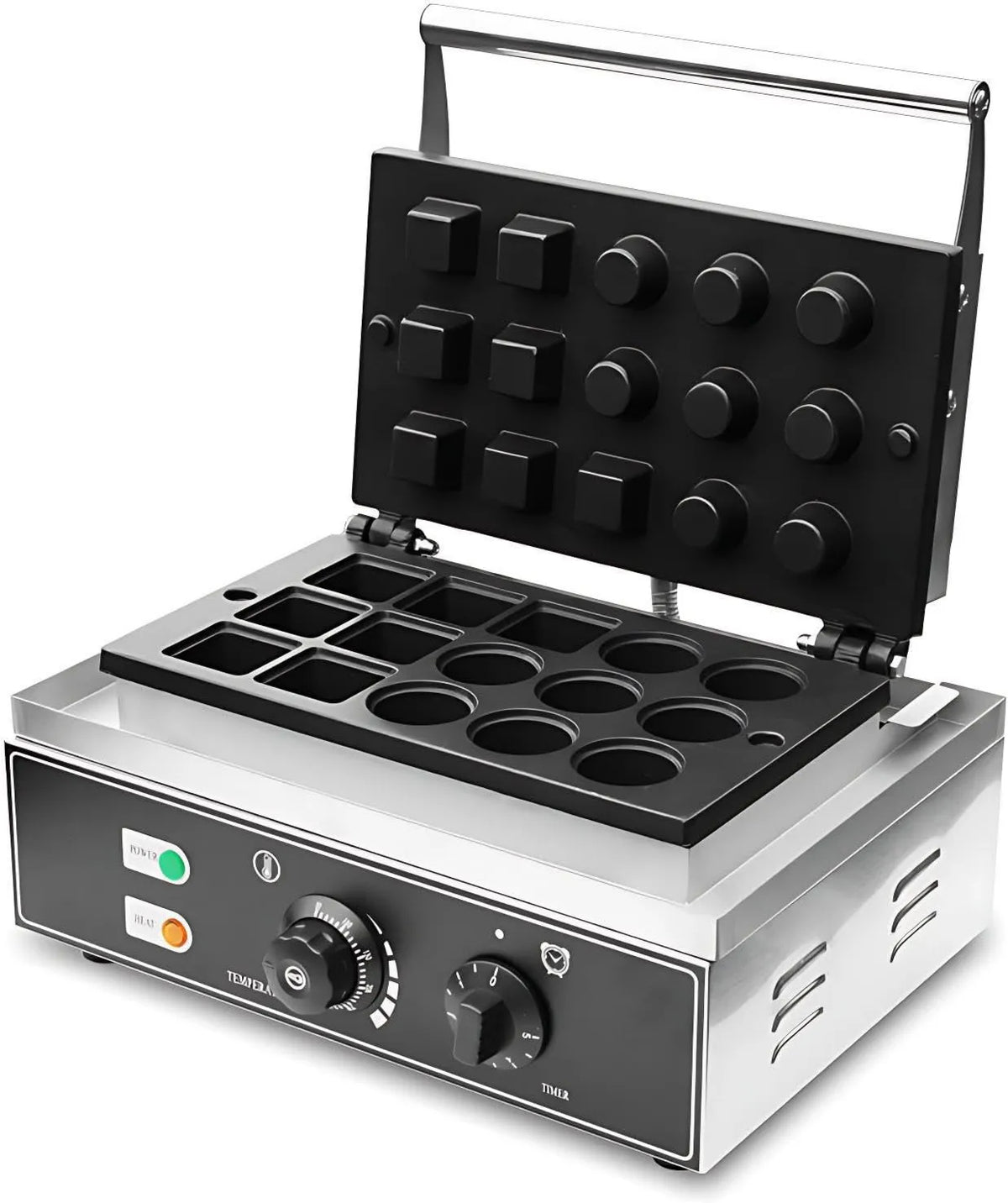 UPLTOE gofrownica / opiekacz, 7Square + 8Round, 1550 W, 50 do 300°C, licznik czasowy, stal nierdzewna, Płyty antykleiste, Stoper 0- 5 min