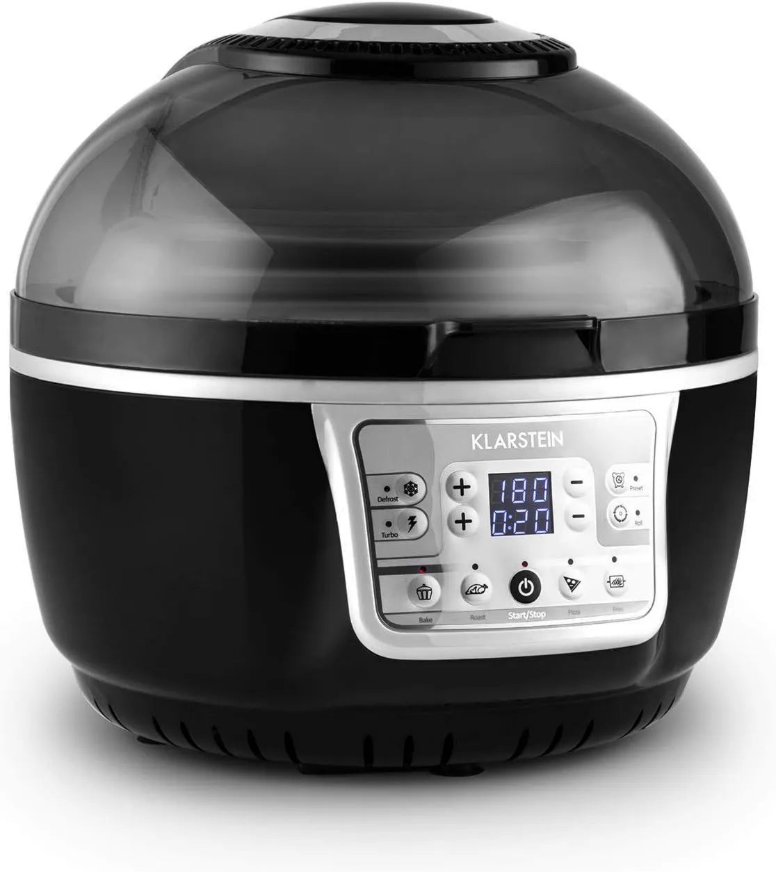KLARSTEIN frytkownica beztłuszczowa, Chłodnica elektryczna, 9 l, 1400 W, 50 do 230°C, licznik czasowy, wyświetlacz LCD, czarny, 9 l pojemność gotowania