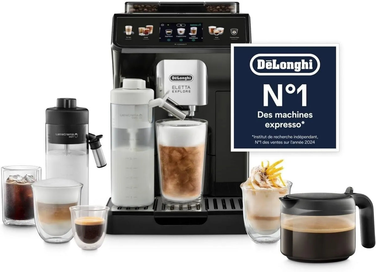 De'Longhi automatyczny ekspres do kawy, Automatyczna ekspres do kawy De 'Longhi ECAM452.57.G, De' Longhi Eletta Explore - Automatyczna ekspres do kawy 40 + Szare napoje, LatteCrema Mosseur