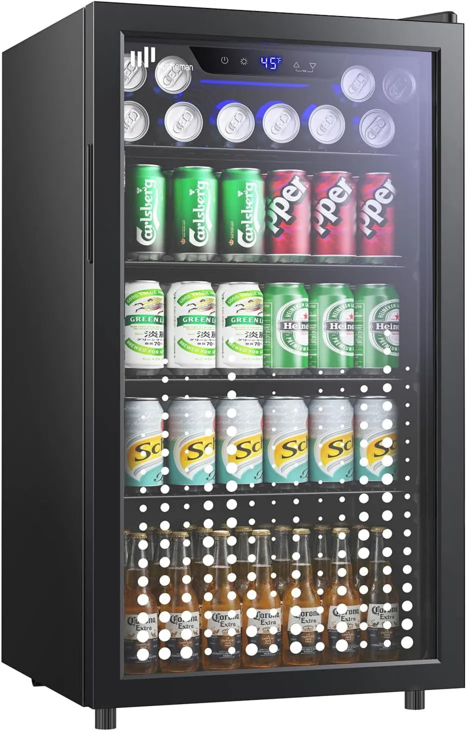 Upstreman chłodziarka do napojów, Lodówka, 91 l, szkło, wymienne, Bar, Mini Lodówka dla 126 Puszek, Wino i Soda, Idealny do domu, biurko