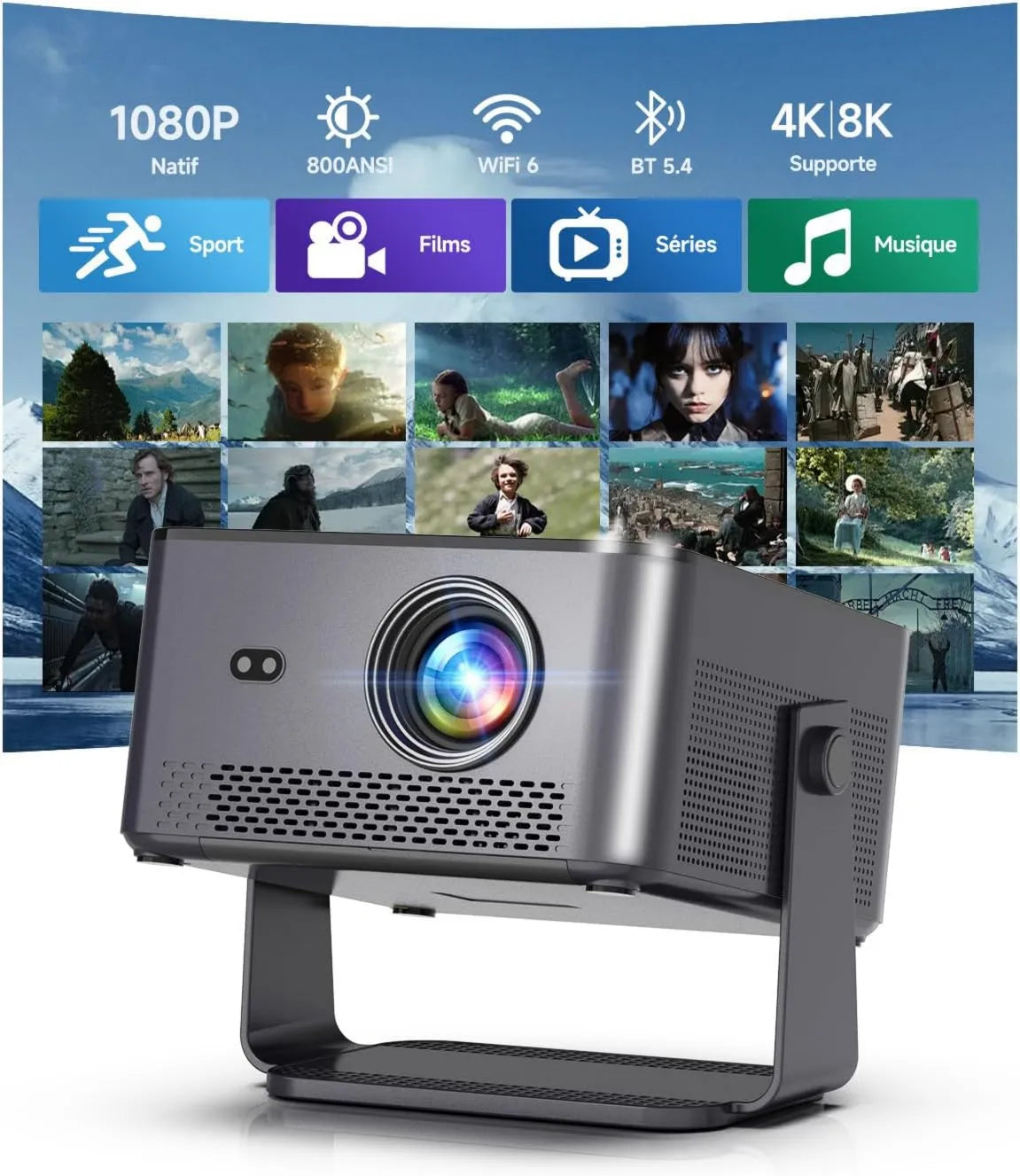 Magcubic projektor, 1080P, na zewnątrz, WiFi, Android OS, 4K UHD, wideo, głośnik 15 W, WiFi 6 BT 5