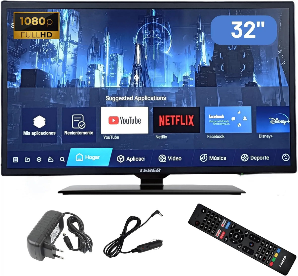 TEBER, Smart TV V, 24 V, 230, 32 cali, 1920 × 1080, 12 V, TV, Android OS, DVB- S2, Full HD, kemping, Wielka rozdzielczość 1920 x 1080, Android 11 DVB-S2