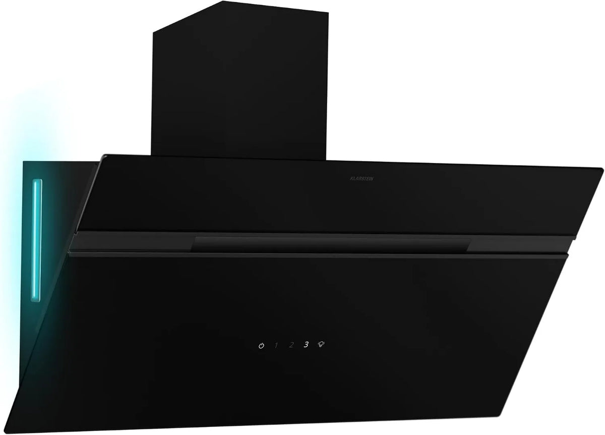 KLARSTEIN okap kuchenny, 90 cm, 615 m3 / h, 54 dB, klasa energetyczna E, oświetlenie LED, instalacja ścienna, dotyk, czarny m3/h