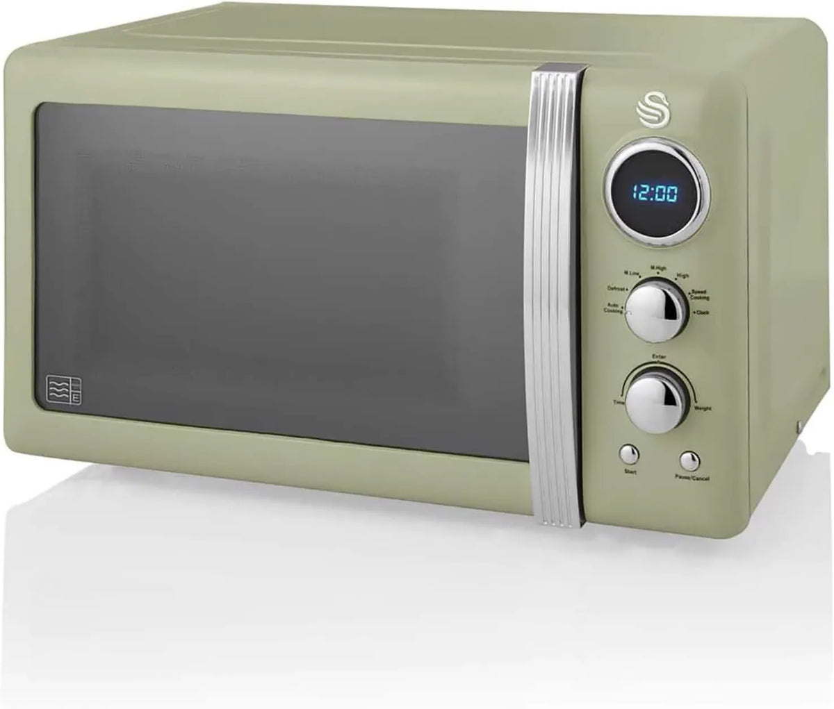 SM22030GNEU kuchenka mikrofalowa, 800 W, 27 cm, 5 poziomów, timer, Swan Retro cyfrowa kuchenka mikrofalowa 20 l, 5 poziomów mocy, funkcja rozmrażania