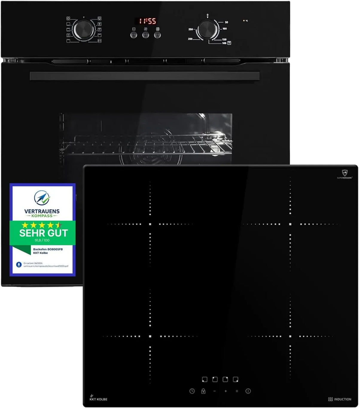 KKT KOLBE piekarnik do zabudowy, Kuchnia z piekarnikiem BO8005FB IH85900RL, 60 cm, do zabudowy, licznik czasu, stojący sam, Grill, Płyta indukcyjna IH85900RL, Podwójne szyby