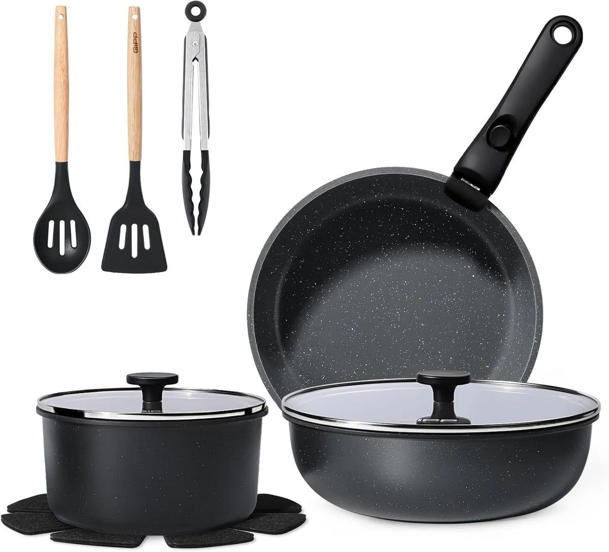 GiPP, Naczynie do gotowania, zdejmowane, czarne, naczynia, 11 szt. Zestaw zapiekanek oraz Poele Induction and Removable Handle