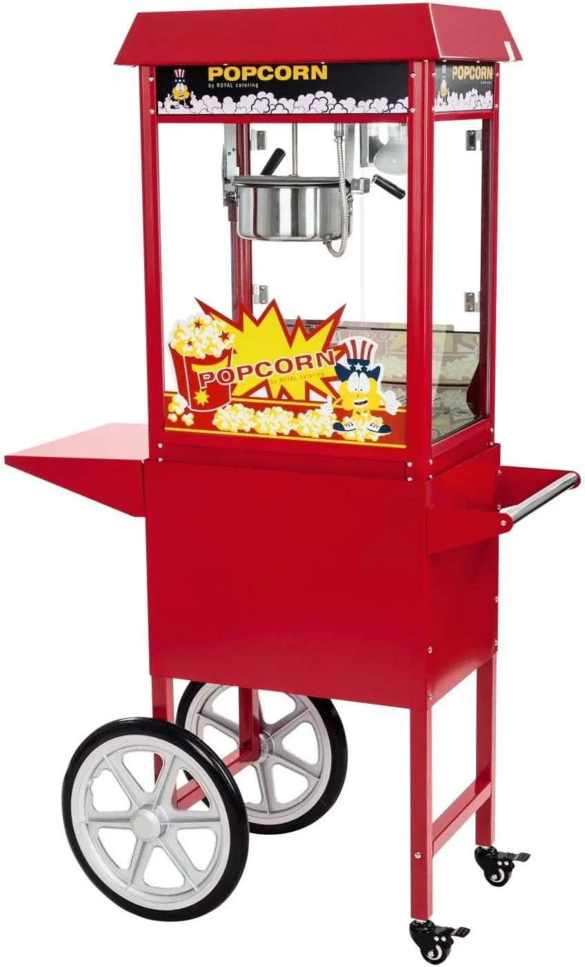 Royal Catering, Popcorn maszyna, Wózek, 18 cm, 1500 W, 5 kg, 16 l / h, profesjonalny, catering, powłoka non@-@ stick, czerwony