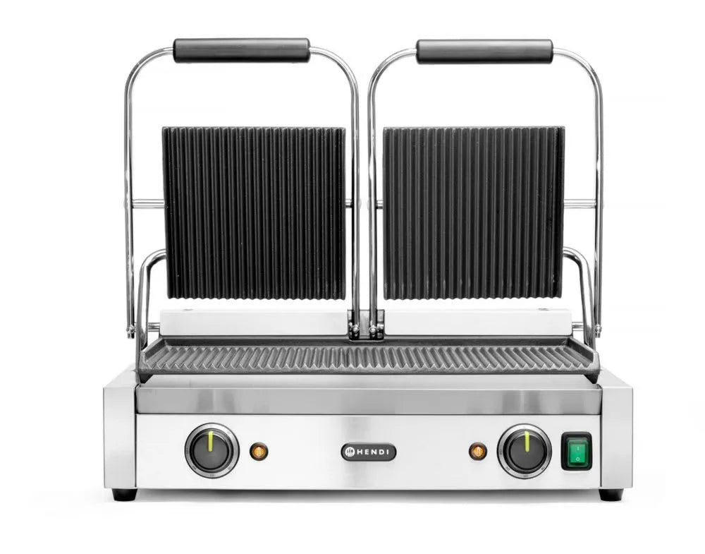 HENDI, Grill kontaktowy Podwójne elektryczne, Płyty błyszczące, do profesjonalnej płyty Panini, 230 V, 3600 W, 570x375x, Stal nierdzewna