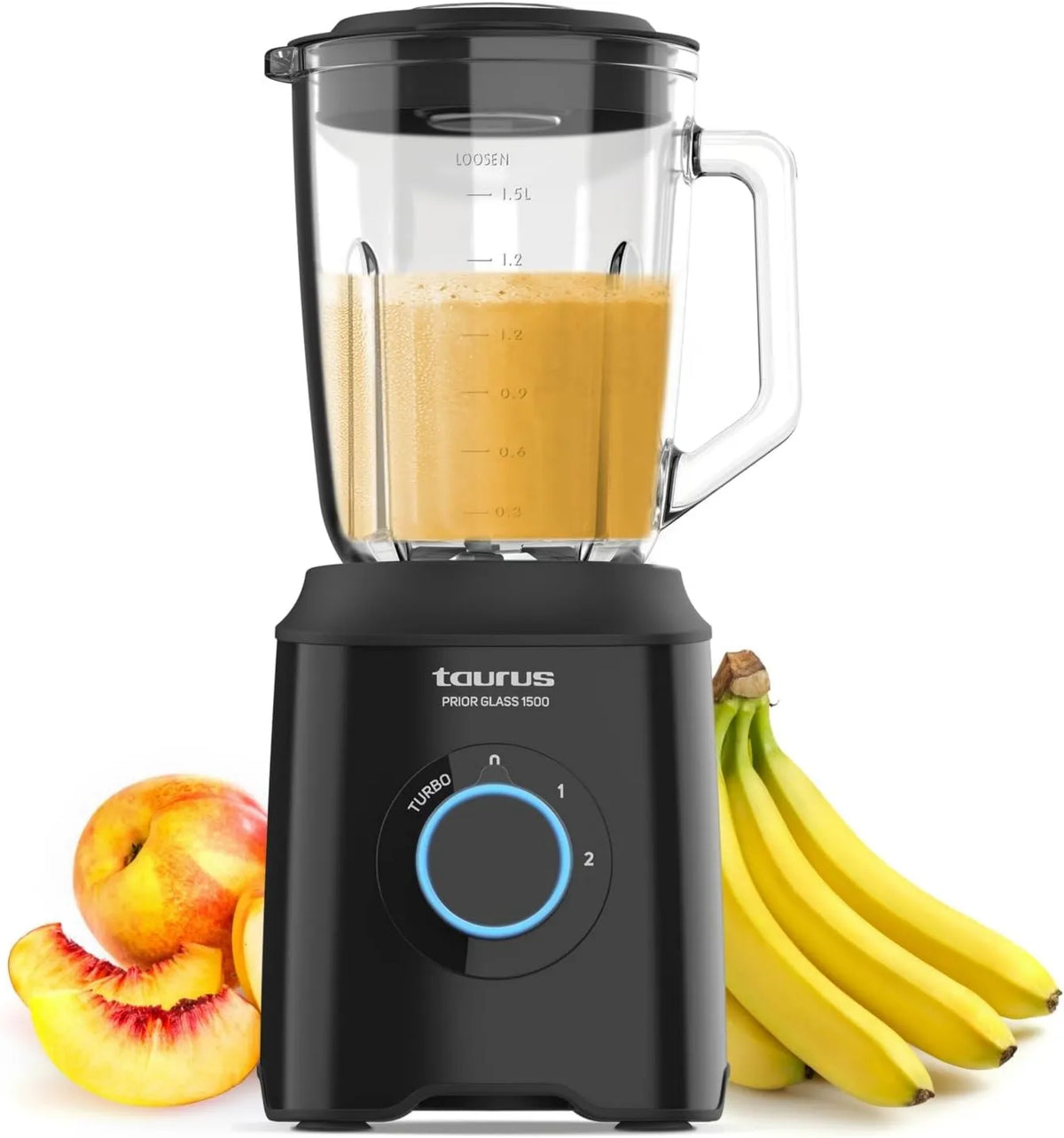 TAURUS blender kielichowy, Blender, 1500 W, zdejmowany, czarny, 2 Speedy + Turbo, 4 Strandy Wymienne, BPA- Free