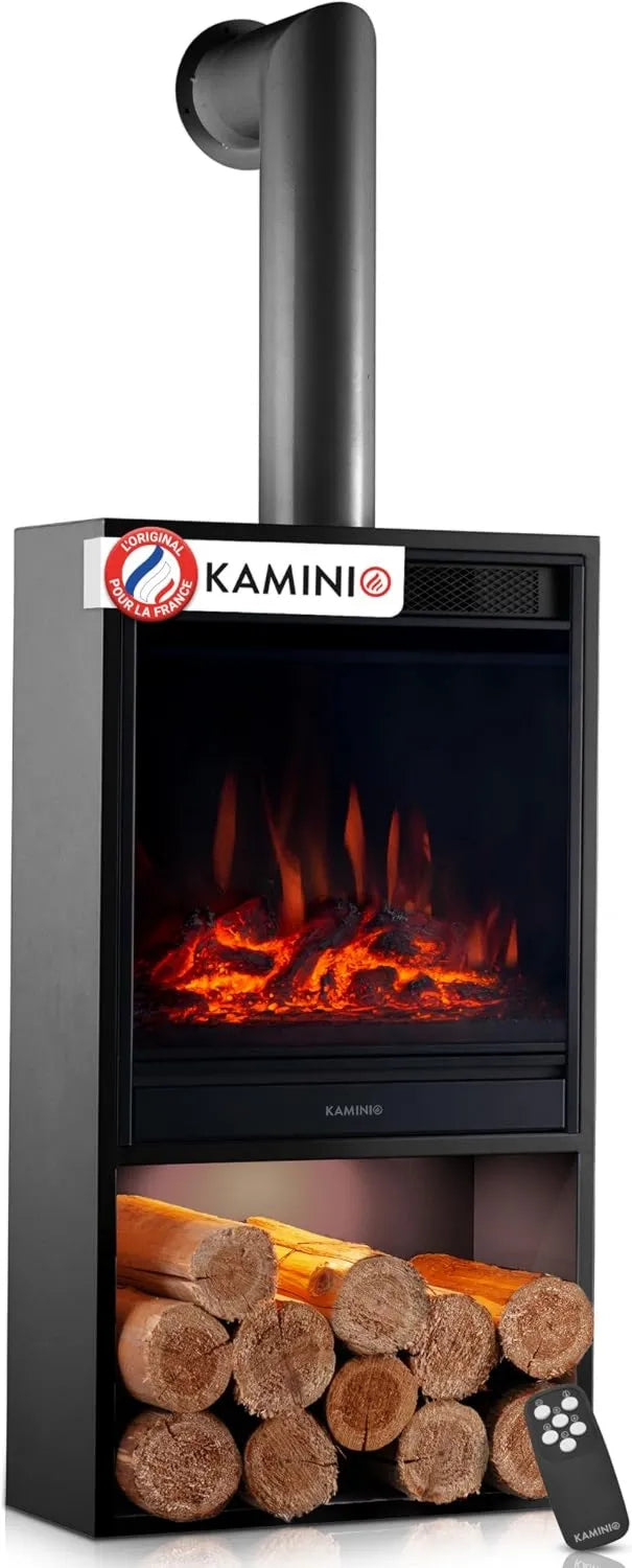 KAMINIO kominek elektryczny, Naczynie do gotowania, efekt 3D, czarny, dioda LED, efekt płomienia 3D