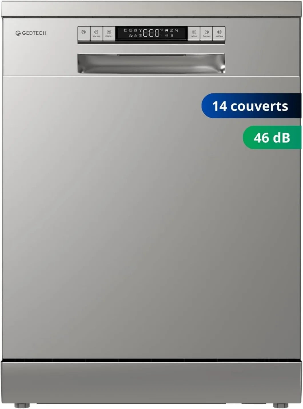 GEDTECH zmywarka, GLV1446SL, 46 dB, czarny, Srebrny, - do naczyń pozycjonowana czarna 14 sztućce GLV1446SL - Opóźnione odchodzenie - Eco - Szybkie
