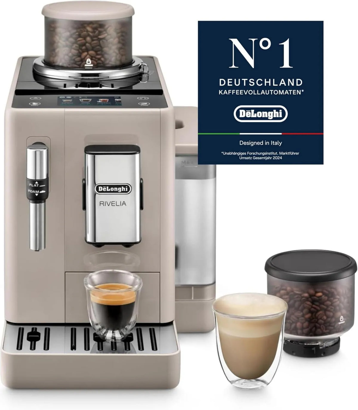 De'Longhi EXAM440.35.BG ekspres do kawy, 250 g, sterowanie dotykowe, praca automatyczna, Rivelia, kompaktowy rozmiar, kolorowy ekran dotykowy