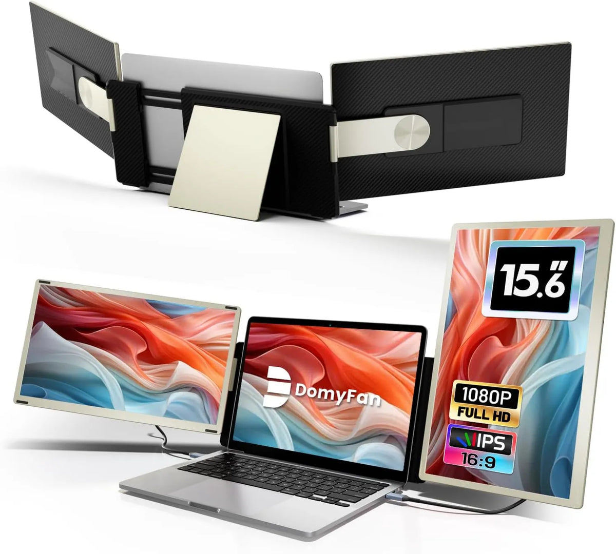 domyfan monitor komputerowy, Monitor 1080P, 15.6 cali, laptop, Android OS, Full HD, HDMI, USB, dla Mac, Windows, chromowany