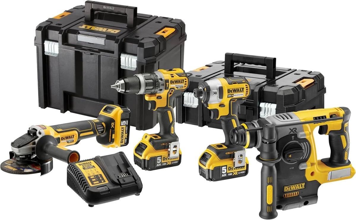 DeWalt DCK422P3T wiertarka, silnik bezszczotkowy, ZESTAW 18V: Wiertarka udarowa bezszczotkowa, szlifierka kątowa i zakrętarka udarowa