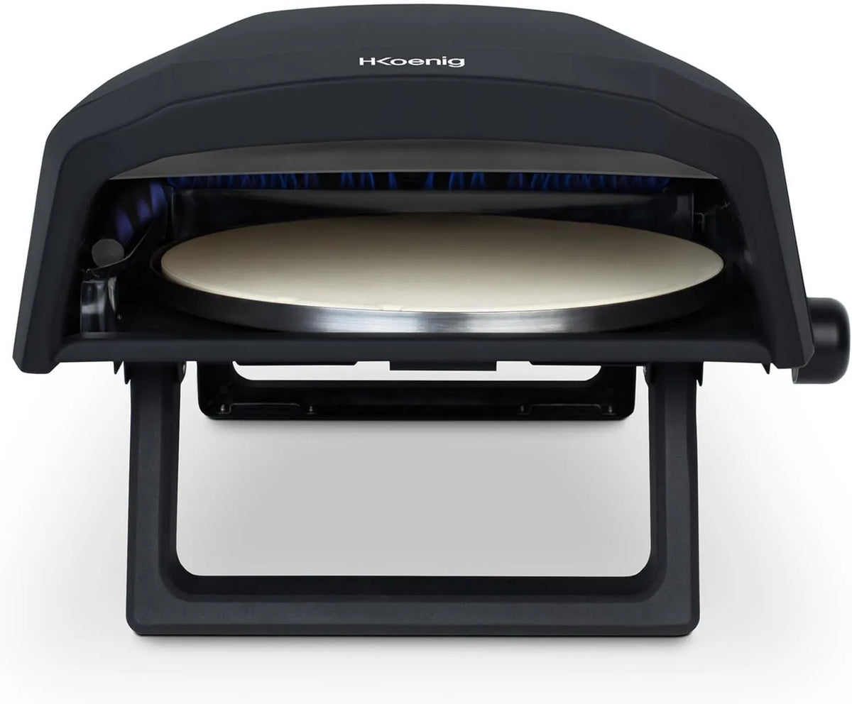 H.Koenig piec do pizzy, Piec elektryczny do pizzy GINO640, 32 cm, stal nierdzewna, powierzchnia obrotowa 360 stopni, kamień kordierytowy, łopata do pizzy i regulator