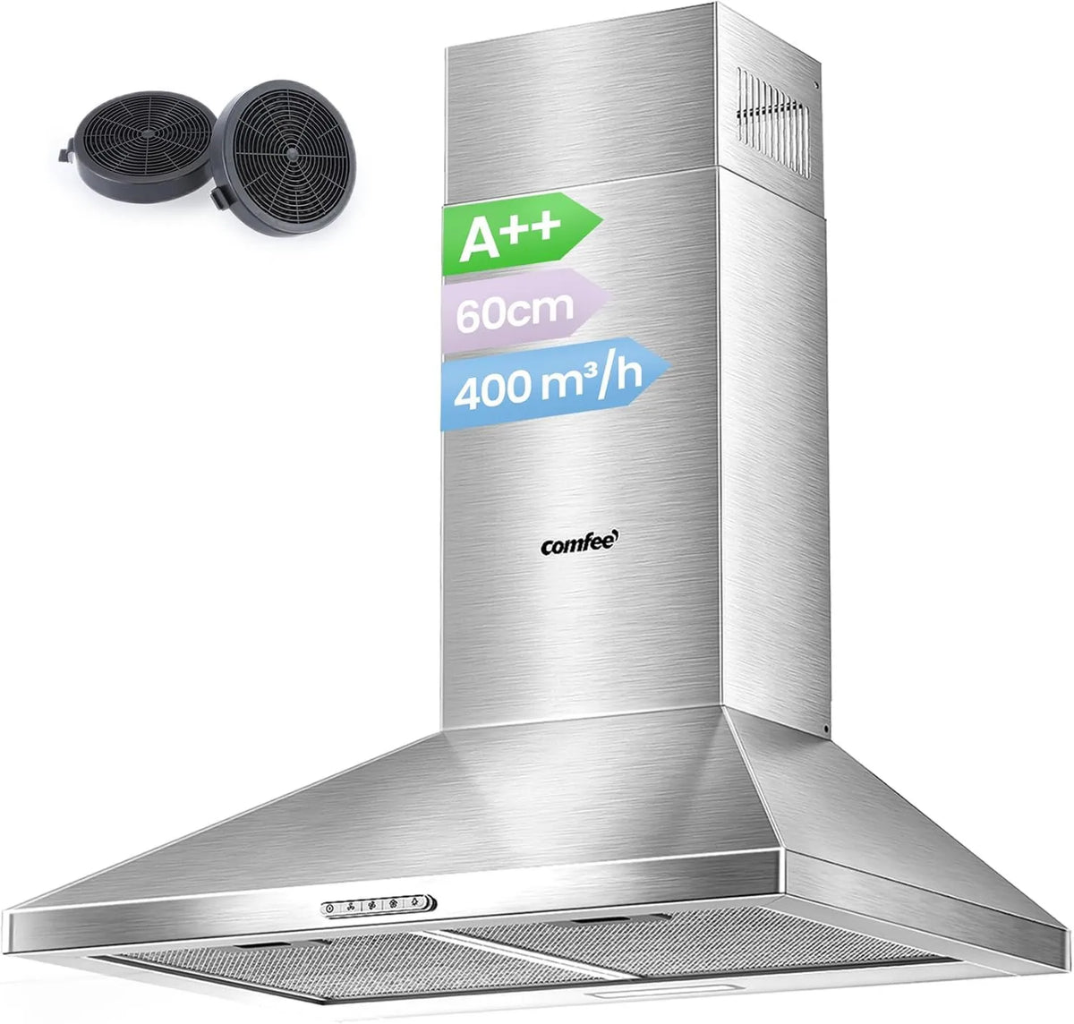 Comfee okap kuchenny, Okap próżniowy, 60 cm, klasa energetyczna A, montaż ścienny, stal nierdzewna