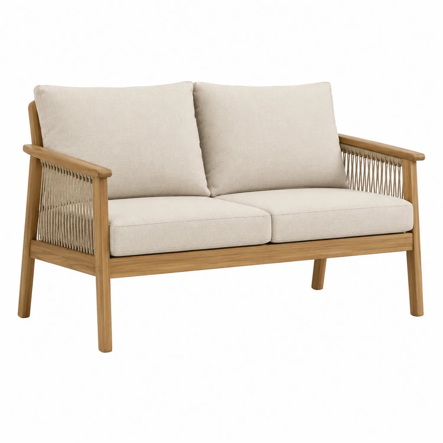 Dwuosobowa sofa ogrodowa z drewna teak, beżowa, 130 cm