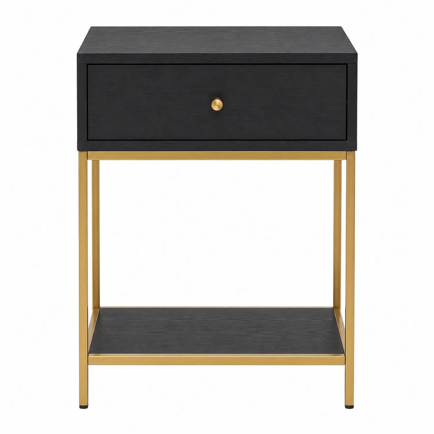 Stolik nocny MDF i metal czarny i złoty 45x35x55 cm