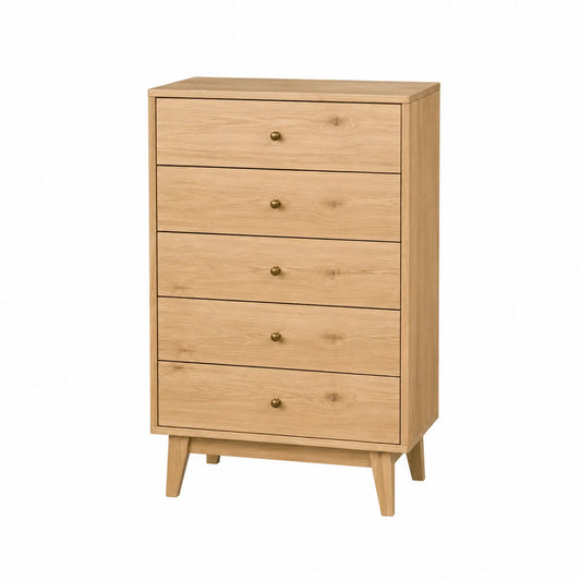 Komoda z 5 szufladami z forniru dębowego 90x40x120 cm