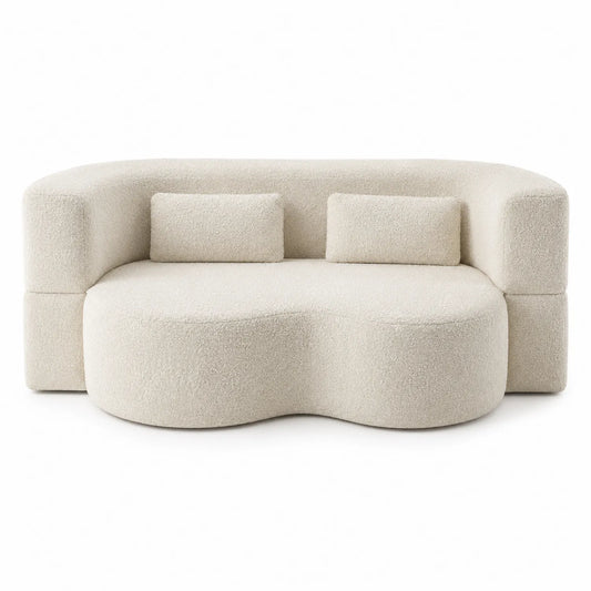 Sofa z tkaniny boucle zaokrąglona beżowa 200cm
