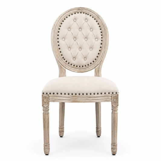 Krzesło jadalniane tapicerowane okrągłe oparcie drewno dębowe beżowe