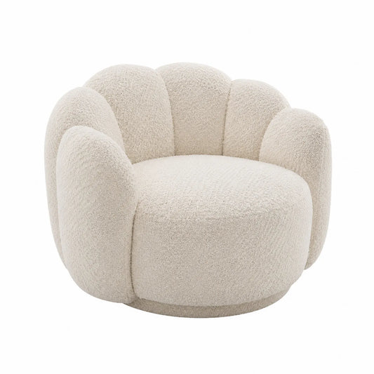 Fotel tapicerowany bouclé kremowy 85 cm