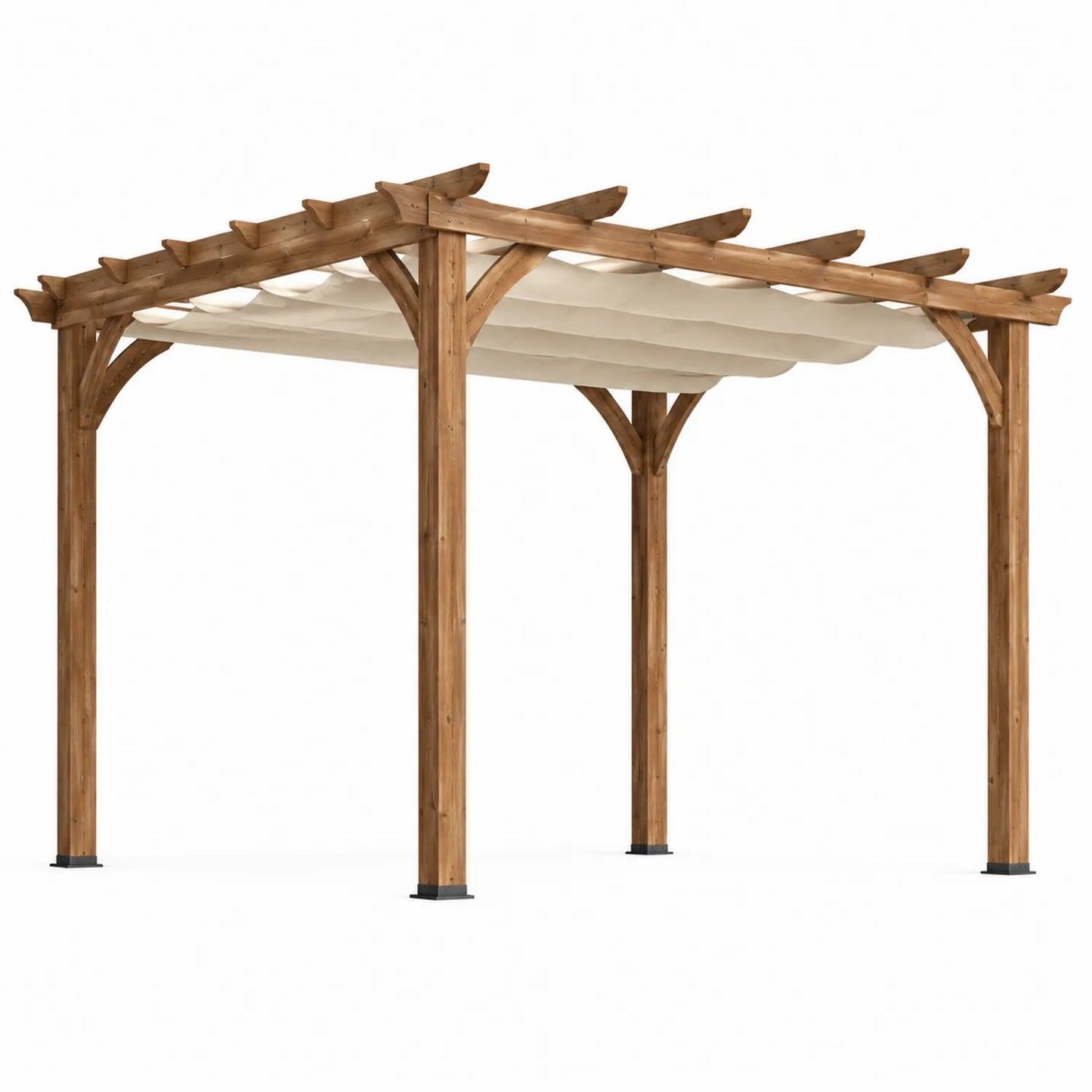 Drewniana pergola ogrodowa z beżowym daszkiem 3x3 m