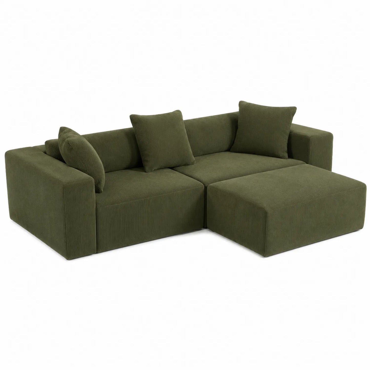 Narożnik z sztruksu oliwkowy z szezlongiem 275x150x85 cm
