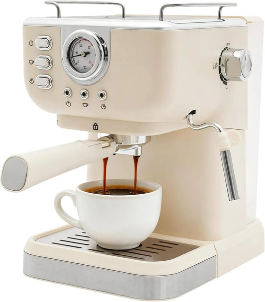 Ekspres ciśnieniowy, 1050 W, 20 bar, 1,5 l, Ekspres do espresso, ze zbiornikiem na wodę o pojemności 1,5 l, łyżka wyciskana i uchwyt lejka