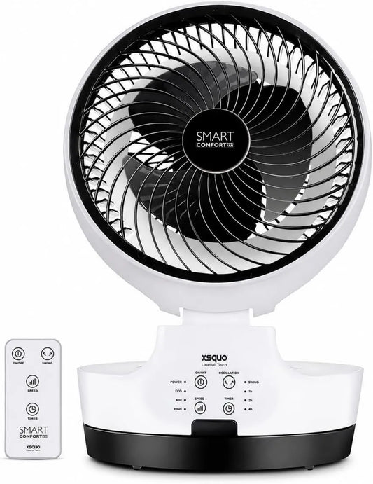 XSQUO Useful Tech, Wentylator, przenośny, licznik, 3 prędkości, oscylacja, tłumik, Inteligentna moc Comfort