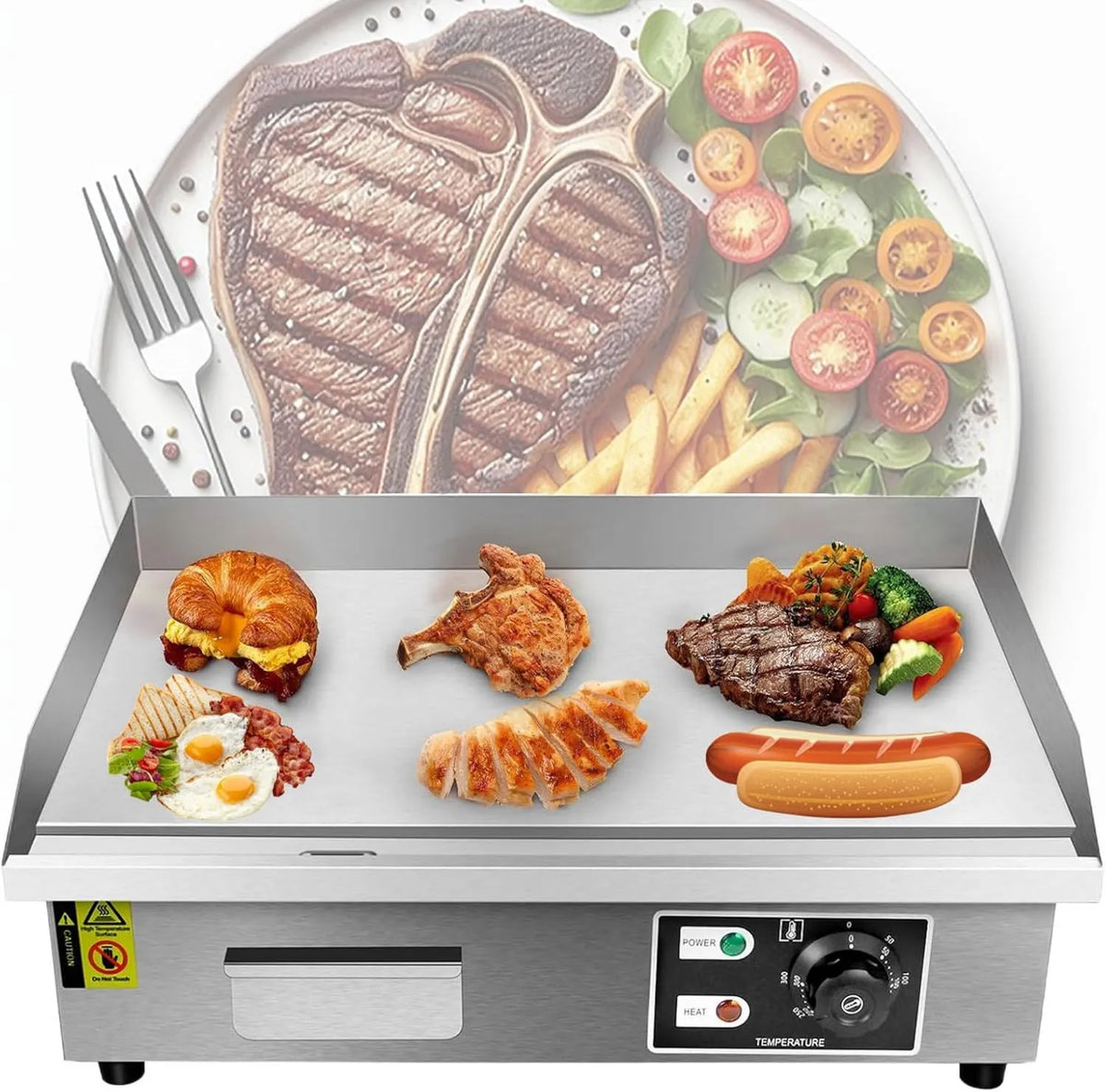 Beachtiful grill elektryczny, płyta grzewcza, 55 × 35 cm, 1600 W, 3000 W, 110 V, grill, profesjonalna stal nierdzewna, do grillowania