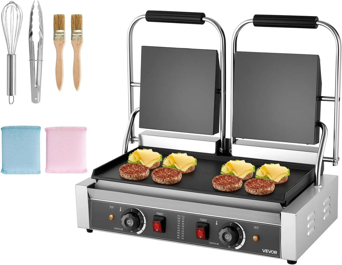 VEVOR grill elektryczny, Press, panini grill i croque- monsieur, 48.5x23 cm, 3600 W, 2 strefy temperatur, stal nierdzewna, dla Hamburgera