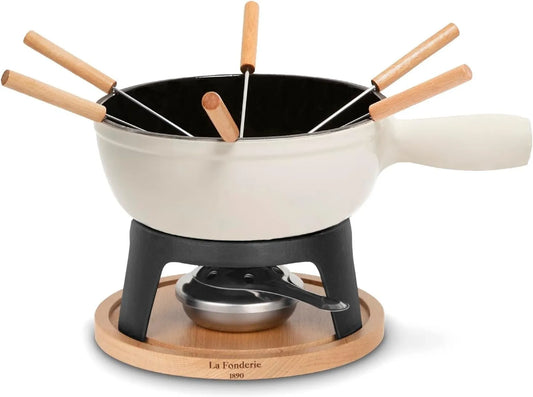 La Fonderie 1890, Fondue, 1.8 l, odlewane żelazo, białe, drewno, serwis fondue w Font 6 osób Mont Blanc