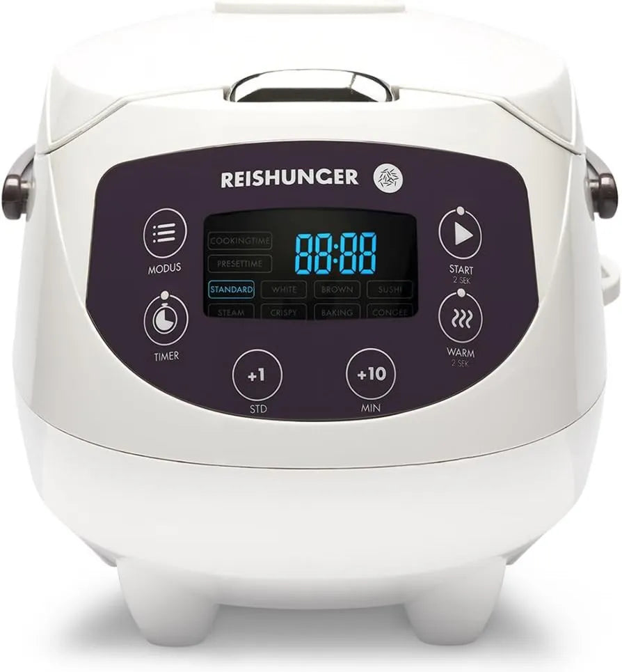 Multicooker, 8 programów, 0,6 l, 350 W, funkcja pary, Reishunger Cyfrowy mini ryżowar i parowar w kolorze biały, Funkcja utrzymywania ciepła