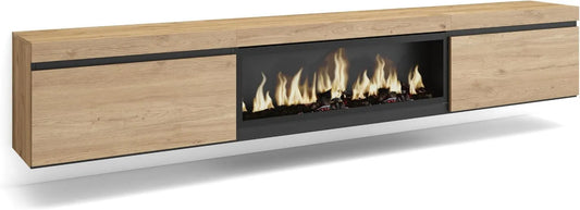 Skraut Home, Szafka TV, 267x45x35 cm, kominek elektryczny XXL, TV duży format