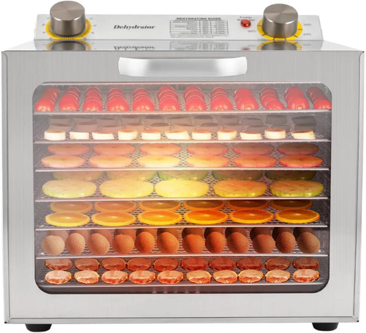 MEELRYD suszarka do żywności, odwodniony, 30 do 90°C żywności odwodnienie, automatyczny odwodniony ze stali nierdzewnej z 8 siatki ze stali nierdzewnej, zegar