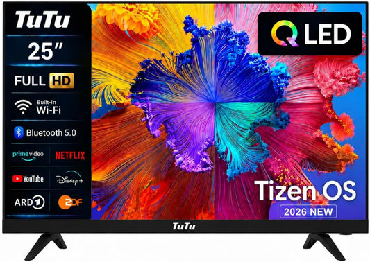 TuTu telewizor, Smart TV, 25 cali, TV, TU25Q1FQ- T8, QLED, Tizen OS, potrójny tuner DVB- T2, S2, WiFi, Bluetooth, Full HD, App Store, 64 cm, WiFi TU25Q1FQ-T8 DVB-T2