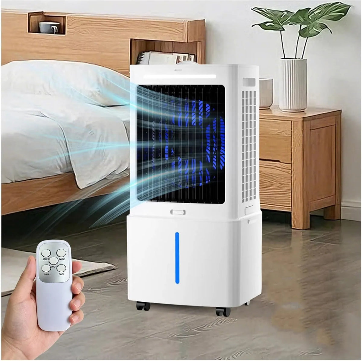 Qwerjkl klimatyzator przenośny, 4- in-1, 12 l, 1000 m3 / h, 30 dB, cichy, mocny przepływ 1000m3, mobilny klimatyzator Bez ewakuacji 12 l z pilotem zdalnego sterowania 4-en-1 m3/h