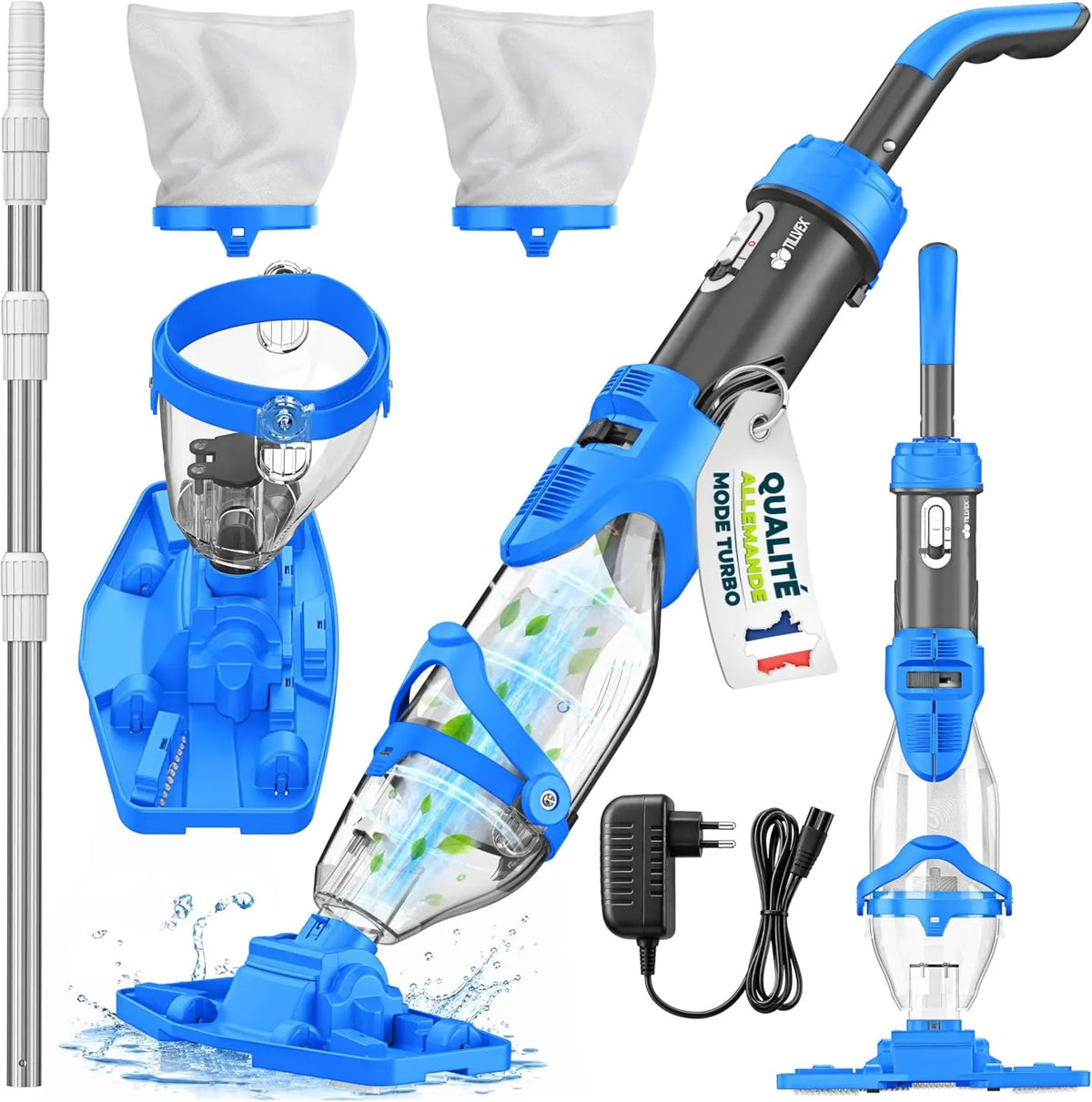 tillvex, Odkurzacz, szary, czyszczący basen z 60 min filtru i zakres
