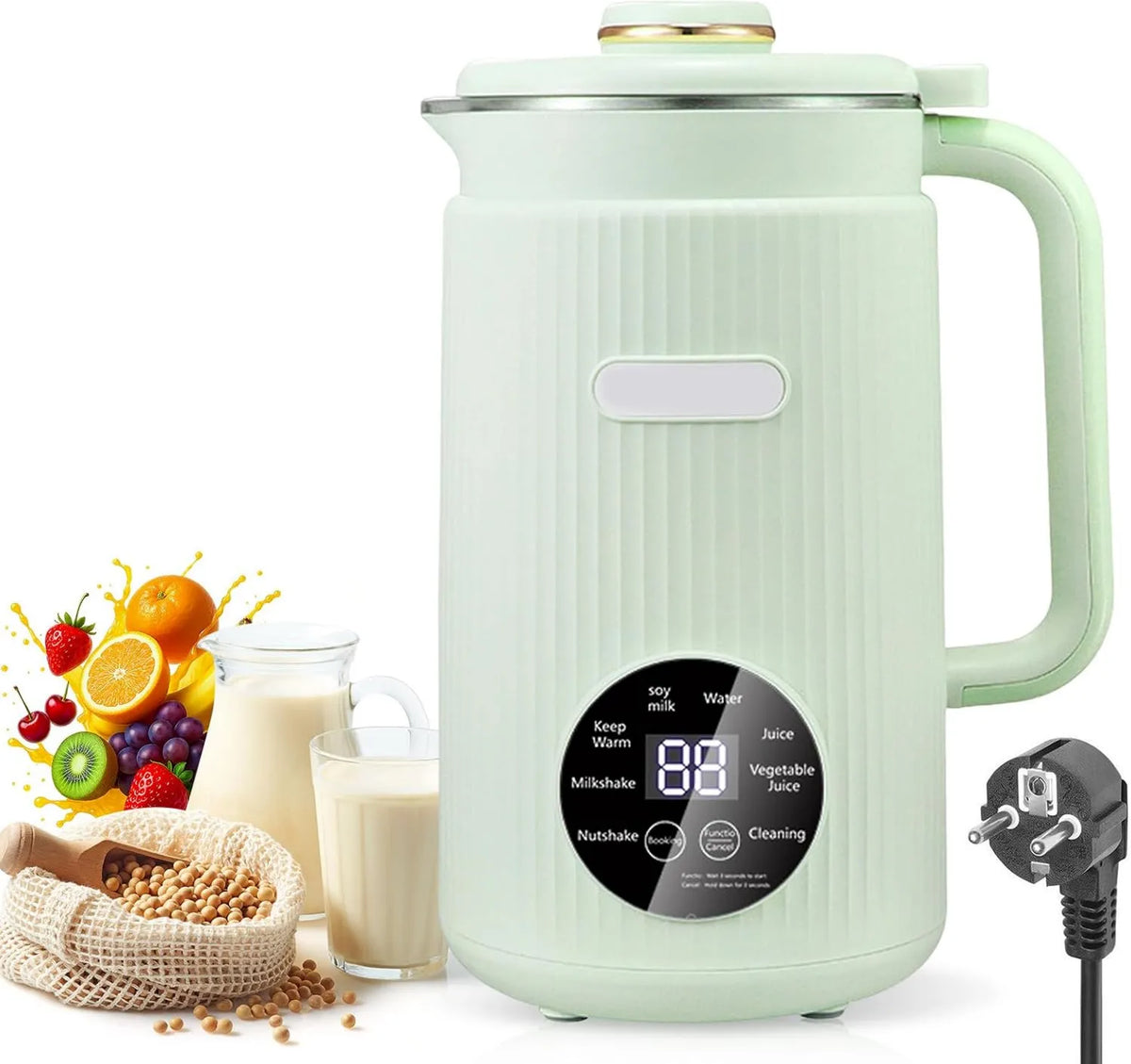 Yearninglife spieniacz do mleka, Maszyna do mleka, maszyna do mleka roślinnego i mleka orzechowego, 1200 ml, zegar, ciepłe uchwyty, zielony, do domowej roboty mleko roślinne