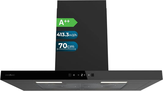Cecotec TT 704400 okap kuchenny, 413,3 m³/h, 70 cm, sterowanie dotykowe, Okap kuchenny Bolero Flux Black A++, niewidoczna kontrola dotykowa