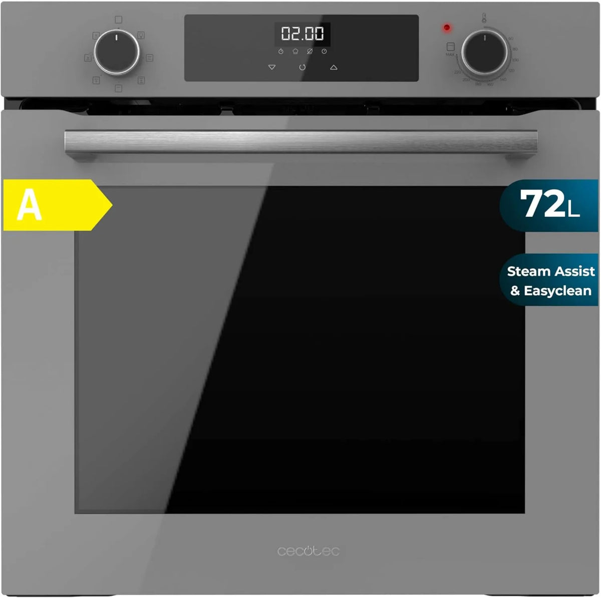 Cecotec piekarnik do zabudowy, Bolero Hexa M226000 Elektryczny piekarnik, 60 cm, 72 l, 2800 W, 7 programów, grill, para, rozmrażanie, szary, para Assist, Grill tryb