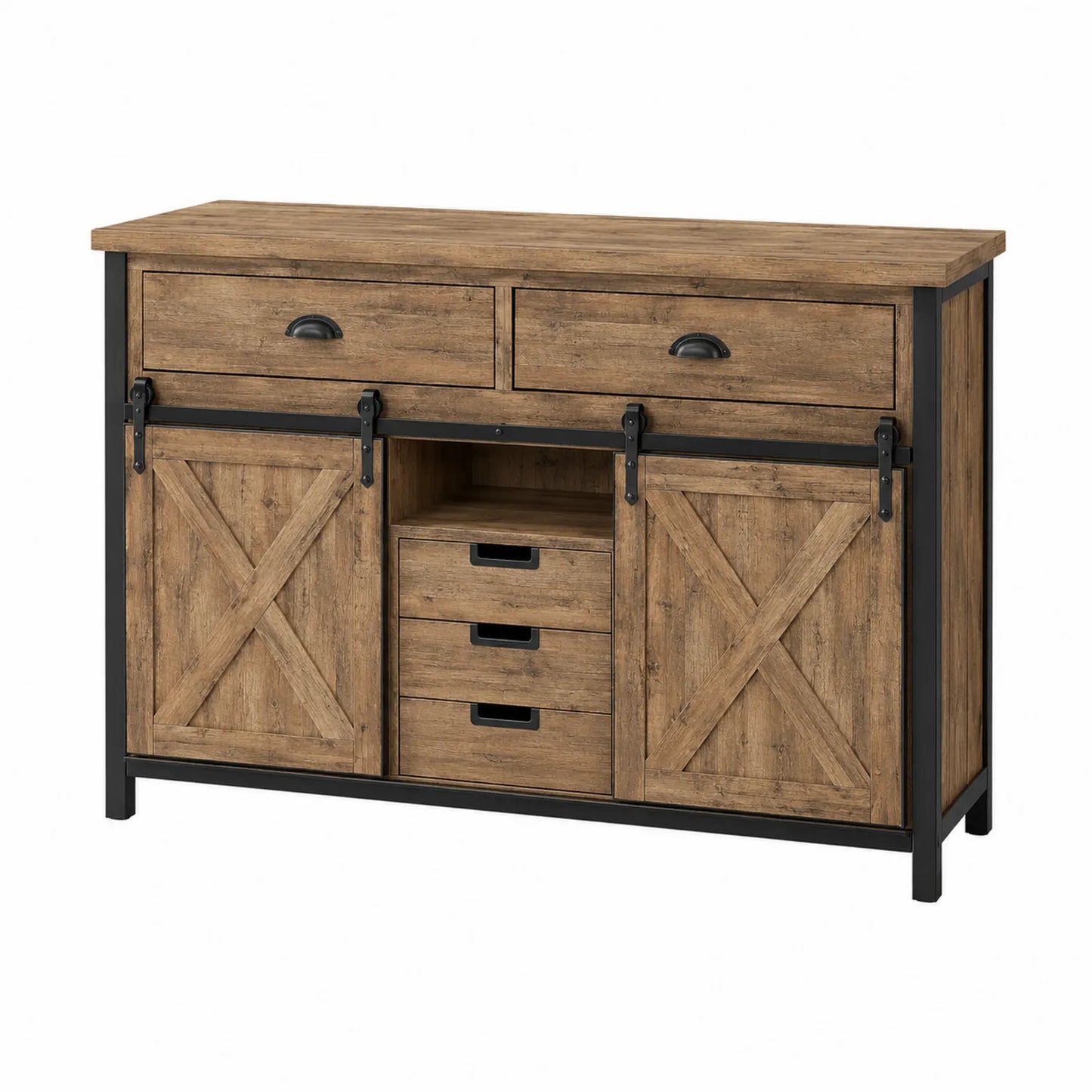 Komoda z MDF i Stali z Szufladami i Drzwiami Przesuwnymi Brązowa 120x40x85 cm