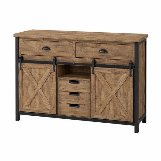 Komoda z MDF i Stali z Szufladami i Drzwiami Przesuwnymi Brązowa 120x40x85 cm