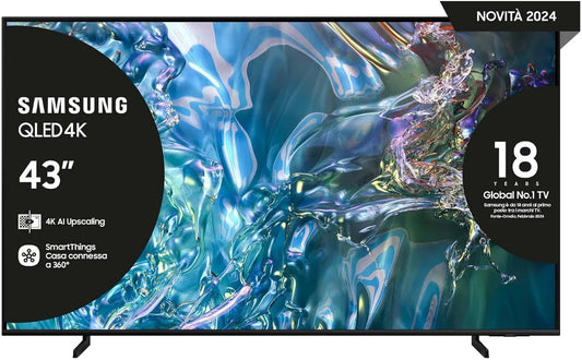 Samsung, QE43Q60DAUXZT Smart TV, 43 cali, TV, 4K UHD, QLED, Google Assistant, Alexa i Siri, szary, Titan Gray 2024, DVBT-2, AirSlim