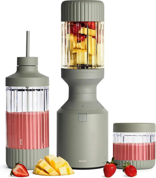 BEAST blender kielichowy, Mikser, 3 butelki, 1200 W, przenośne, stal nierdzewna, pokrywy i łopatki ze stali nierdzewnej