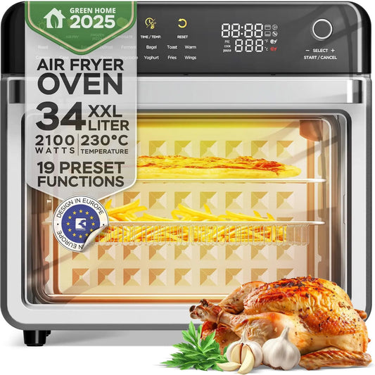 TurboTronic By Z-LINE, Piec elektryczny, 34 l, 2100 W, 40 do 230°C, grill, kompaktowy, 19 w 1, do 0, 5 kg frytek, mini piekarnik z funkcją odwodnienia 40- 230°C