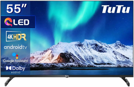 TuTu, Smart TV, 55 cali, TV, TUQ55UN1, QLED, potrójny tuner DVB- T2, S2, WiFi, Bluetooth, Android OS, App Store, 139 cm, Chromecast, Mołotov i DVB-T2
